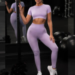 Seamless Yoga Sport Set Fitness Women Running Leggings Short Sleeve Tops - Suwais.Fashion