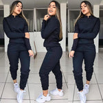 Womens Solid Color Long Sleeve Pants Suit Motion Twinset Two Pieces Fitness Clothing Casual Suit Two-piece Sets - Suwais.Fashion