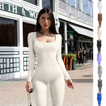 Women's Yoga Sports Fitness Jumpsuit Workout Long Sleeve Square Collar Clothing - Suwais.Fashion
